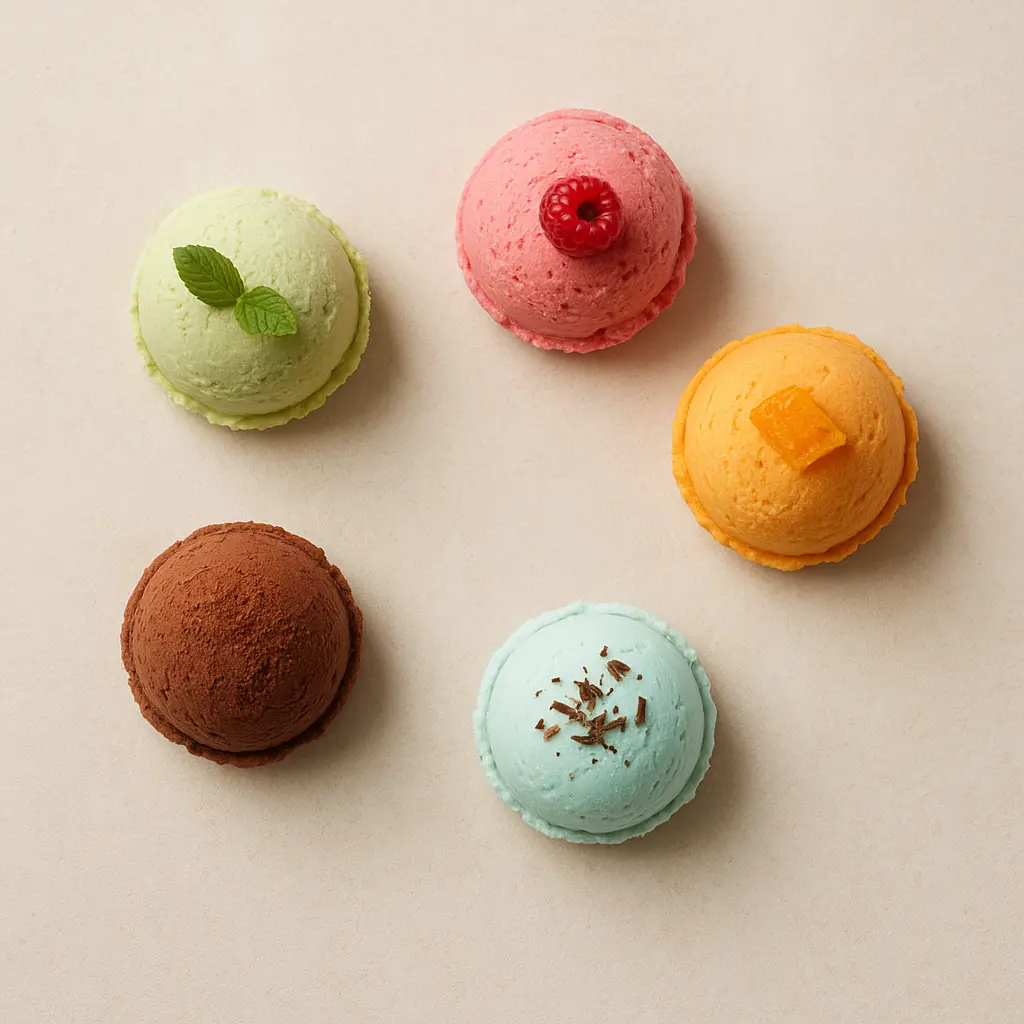 Saisonale Gelato-Sorten in verschiedenen Farben