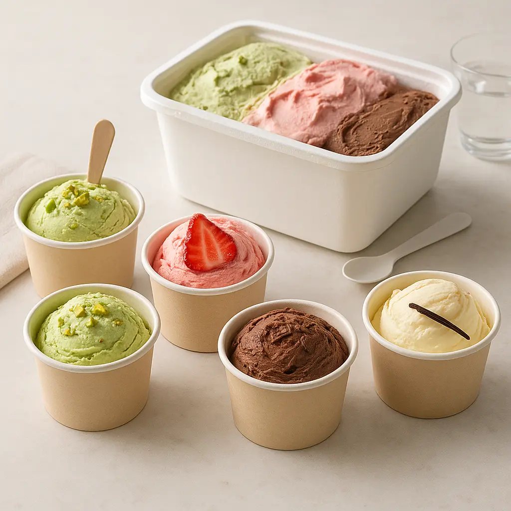 Takeaway Gelato-Becher und Family Pack